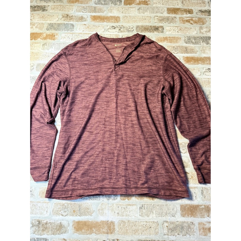 Haggar Mens Long Sleeve Henley Shirt Burgundy Heathered Knit‎ Size Medium